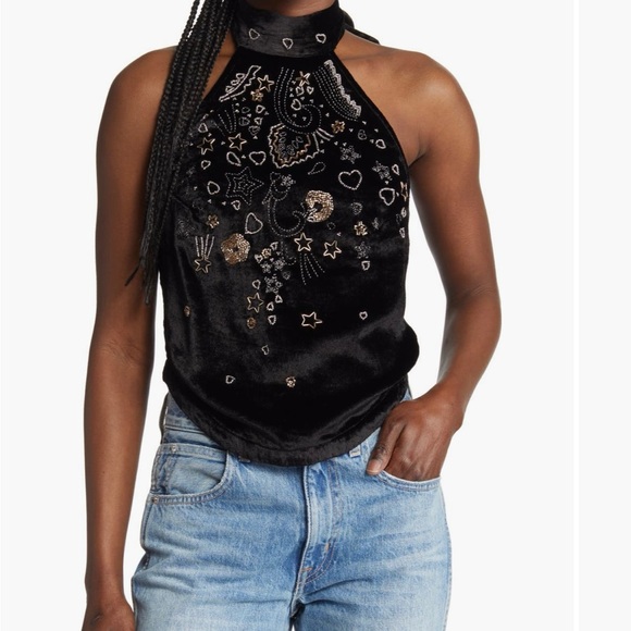 NWT: Free People Arianna Beaded Halter Top - Picture 1 of 8